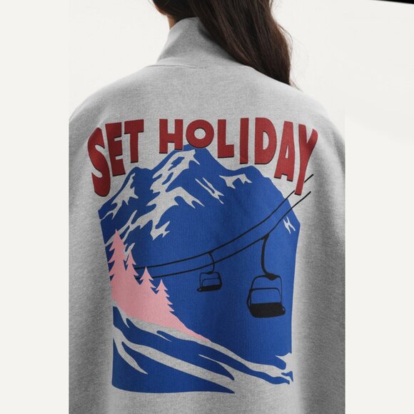 Set Active Staple Quarter Zip Midweight Sweatshirt Mountain Heather Grey NWT New - Picture 2 of 12